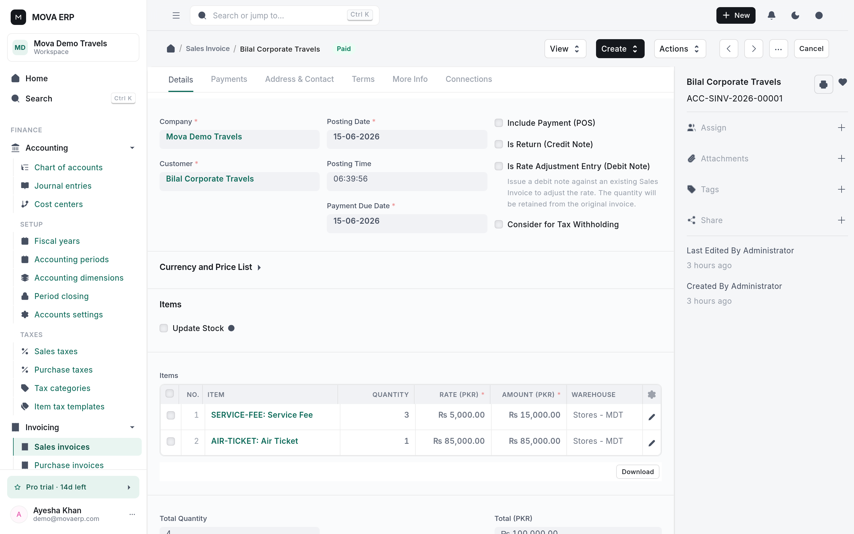 Sales invoice